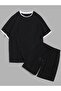 Unisex white piped duz black shorts suit