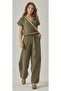 MUSLIN CROWACE COLLAR SLIT WOMEN'S JUMPSUIT - 3