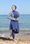 Garnished Pareo Model Design Closed Hijab Swimsuit with Tights 3355 - 2