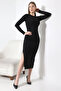 Trend Women's Black Hailey Long Sleeve Maxi Dress with Slit Model - 7