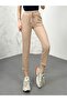Women's Stone Color Wrinkled Fabric Double Leg Trousers - 3
