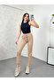 Women's Stone Color Wrinkled Fabric Double Leg Trousers - 4
