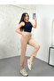 Women's Stone Color Wrinkled Fabric Double Leg Trousers - 5