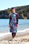 Digital Printed Long Gilet Model Closed Hijab Swimsuit 3484