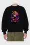 Retro Girl Party Front Printed Black Oversize Sweatshirt Men's Women's Crew Neck - 2