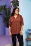 Large Size Brown Shirt with Pocket Cover Stone Detail - 2