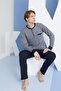 Men's Long Sleeve Button Collar Seasonal 100% Cotton Navy Blue Pajamas Set C9T2N6O1