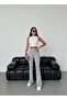 Women's Gray High Waist Ribbed Flared Leg Leggings - 3