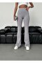 Women's Gray High Waist Ribbed Flared Leg Leggings - 5