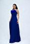 فستان سهرة من قماش الشيفون بتفاصيل ريش وظهر مكشوف - ساكس أزرق - 4
