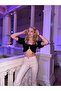 Women's Balloon Sleeve Buttoned Aerobin Fabric Crop Blouse - 5