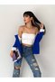 Women's Blazer Jacket with Sax Folded Sleeves and Striped Inner Lining - 6