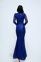Tulle Sequin Fabric Fishnet Evening Dress - Cobalt Blue - 5