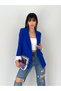 Women's Blazer Jacket with Sax Folded Sleeves and Striped Inner Lining - 5