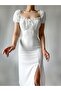 Women's Chest Draped Aerobin Fabric Slit Midi Dress - 3