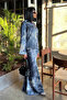 Women's Night Blue Printed Shirt Skirt Set - 2