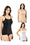 Women's 6-Pack Oval Collar (2 Black-2 White-2 Skin) Cotton Lycra Rope Strap Combed Cotton Tank Top