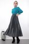Women's Leather-Look Pleated Skirt, Anthracite Color, New Season - 4