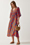 Women's Orange Blue Wraped Collar Patterned Summer Viscose Dress DK00166