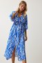 Women's Blue White Deep V-Neck Summer Long Viscose Dress CI00081 - 5