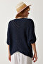 Women's Navy Blue Screen Bat Knit Blouse YU00013 - 6