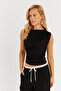 Women's Black Gathered Blouse YZ625 - 3