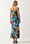 Women's Emerald Green Blue Floral Wrap Summer Strapless Dress FF00157 - 5