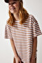 Women's Biscuit Crew Neck Striped Oversize Knitted T-Shirt EN00609 - 2
