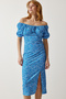 Women's Blue Patterned Gathered Knitted Dress CI00102 - 4