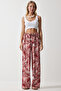 Women's Peach Patterned Flowing Viscose Palazzo Trousers EN00606 - 3