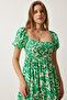 Women's Green Floral Patterned Summer Viscose Dress CI00079 - 5