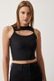 Women's Black Cut Out Detailed Ribbed Crop Knitted Blouse KH00089 - 2