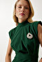 Women's Emerald Green Stylish Brooched Drawstring Wrap Knitted Dress DE00029 - 3