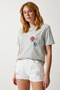Women's Gray Crew Neck Embroidered Knitted T-Shirt CR00425 - 4