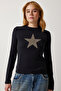 Women's Black Star Printed Knitted Blouse UB00253 - 3