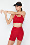 Kırmızı Fırçalı Soft Kumaş Destekli/Şekillendirici Kalın Askılı Örme Spor Sütyeni THMSS24SS00008 - 3