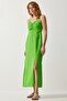Women's Pistachio Green Strap Patterned Viscose Dress UB00236