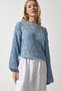 Women's Sky Blue Boat Neck Seasonal Crop Knitwear Sweatshirt MW00144 - 3