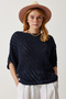 Women's Navy Blue Screen Bat Knit Blouse YU00013 - 3