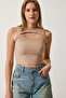 Women's Biscuit Cut Out Detailed Ribbed Crop Knitted Blouse KH00089 - 3