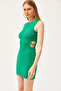 Women's Green Side Cut Out Detailed Lycra Mini Dress ELB-19001815 - 3