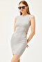 Women's Gray Side Cut Out Detailed Lycra Mini Dress ELB-19001815 - 4