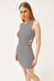 Women's Black and White Side Cut Out Detailed Lycra Mini Dress ELB-19001815 - 4