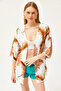 Women's Tan Guipure Detailed Viscose Kimono CKT-19000080 - 2