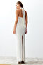 Bridal Beyaz Gül Detaylı Dokuma Şık Abiye Gece Mezuniyet Elbisesi TPRSS24AE00011 - 11