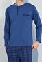 Men's Long Sleeve Midi Collar Indigo Pajamas Set C9T2N2O3 - 3
