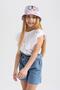 Flexible Waisted Belted Girl's Jean Shorts - Paperbag T3319a623sm - 3