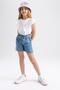 Flexible Waisted Belted Girl's Jean Shorts - Paperbag T3319a623sm - 2