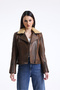 Vintage Real Leather Mobile Collar Furry Women's Jacket