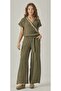 MUSLIN CROWACE COLLAR SLIT WOMEN'S JUMPSUIT - 2